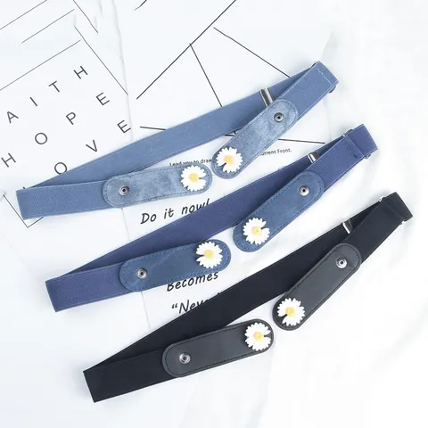 Cinturón Elástico Invisible para Mujer Sin Punzón Denim Cinturilla Casual Ajustable Con Decoración de Margarita Para Jeans