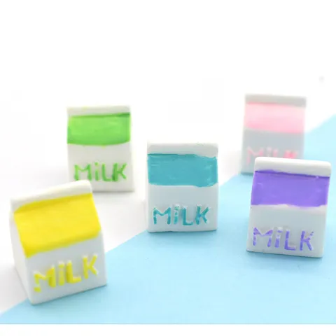 Figurita en Miniatura de Caja de Leche de Resina Abalorio de Dibujos Animados 3D Funda de Teléfono DIY Imán de Nevera Accesorios Decorativos