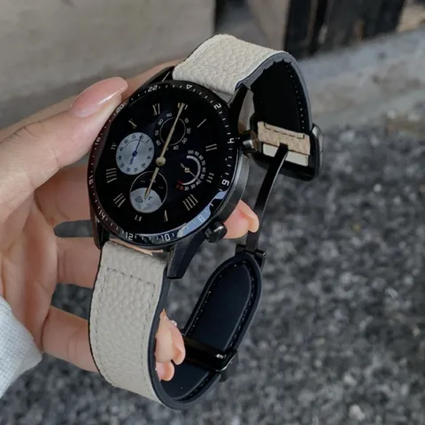Smartwatch Replacement Band Lychee Grain Leather Magnetic Folding Clasp Strap Universal Wristband Watch Accessories