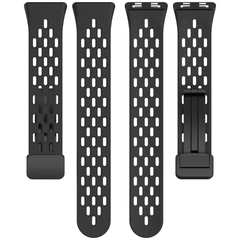 Silicone Replacement Watch Band For Smartwatch Breathable Multi-Hole Strap With Magnetic Folding Clasp Fashion