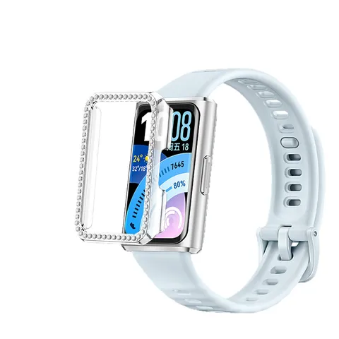 Rhinestone Embellished PC Hard Protective Case Hollow Smart Band Cover Minimalist Watch Shell Accessories