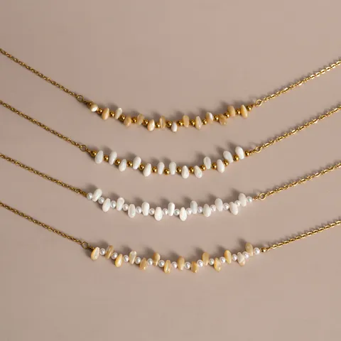 Natural Horseshoe Snail Rice Bead U-shaped Necklace Titanium Steel 18K Gold Plated Tarnish Free Light Luxury Pendant Necklace For Women Jewelry