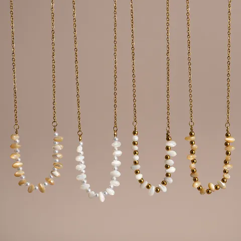 Natural Horseshoe Snail Rice Bead U-shaped Necklace Titanium Steel 18K Gold Plated Tarnish Free Light Luxury Pendant Necklace For Women Jewelry