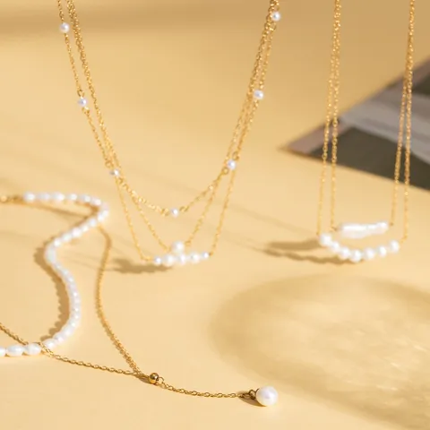 Baroque Natural Pearl Layered Necklace For Women 18K Gold Plated Titanium Steel Water Resistant Choker Necklaces Fashion Jewelry