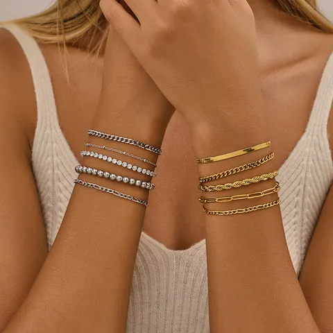 Edelstahl Panzerkette Armband für Damen Gold Silber Galvanisiert Schlangen Figaro Büroklammer Kette Armband Minimalistischer Schmuck