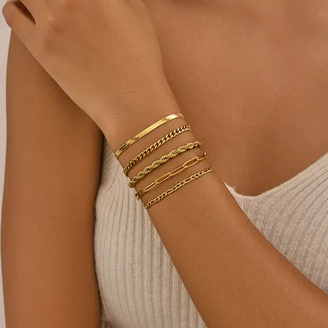 Edelstahl Panzerkette Armband für Damen Gold Silber Galvanisiert Schlangen Figaro Büroklammer Kette Armband Minimalistischer Schmuck