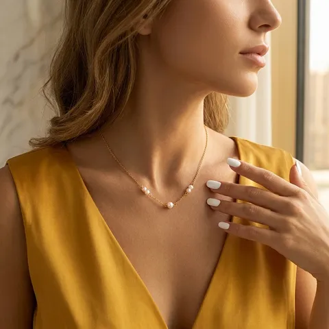 18K Vergoldet Edelstahl Natürliche Barock Süßwasserperle Halskette Armband Set Minimalistisch Elegant Vintage Schmuck Für Damen