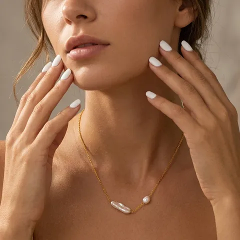 18K Vergoldet Edelstahl Natürliche Barock Süßwasserperle Halskette Armband Set Minimalistisch Elegant Vintage Schmuck Für Damen