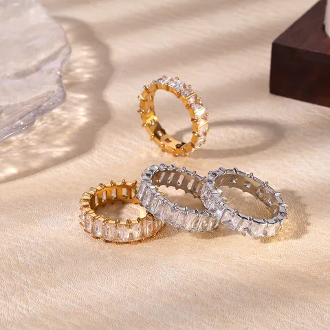Titanstahl Geometrische Zirkonia Ring Für Damen 18K Vergoldet Edelstahl Eternity Band Stapelbare Leichter Luxus Fingerschmuck