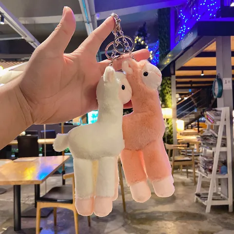Soft Plush Alpaca Keychain For Bag Schoolbag Decoration Cute Animal Doll Key Ring Ornament Women Girls Gift Key Holder