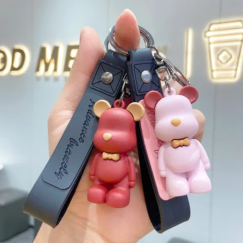 Cute Nordic Bear Silicone Keychain Cartoon Bear Figure Keyring With Advance Bravely Strap For Car Keys Bag Pendant Creative Couple Gift