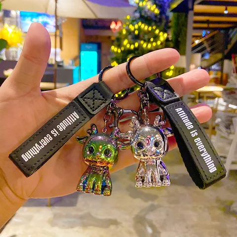 Electroplated Colorful Fawn Keychain Cute Deer Car Ornament Bag Pendant Acrylic Ribbon Key Ring Jewelry Gift For Women Kids