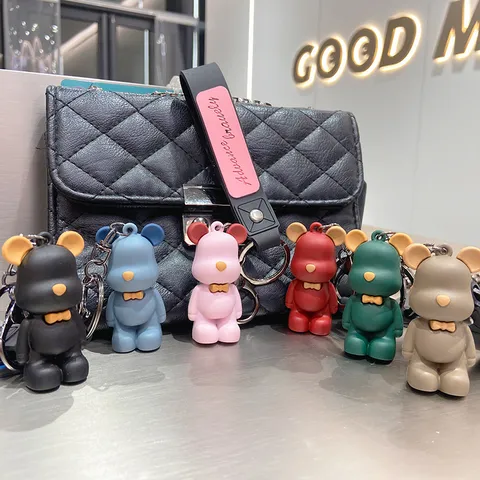 Cute Nordic Bear Silicone Keychain Cartoon Bear Figure Keyring With Advance Bravely Strap For Car Keys Bag Pendant Creative Couple Gift