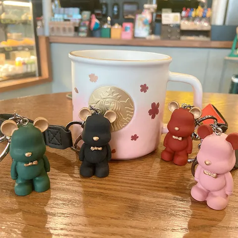 Nordic Resin Bear Keychain Cute Animal Bowtie Bag Pendant Car Keyring Strap Business Gift Bear Doll Ornament