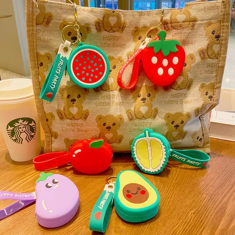 Obstserie Silikon Münzbörse Mini Schlüsselanhänger Süße Erdbeere Avocado Wassermelone Form Tragbare Taschenanhänger Geschenk