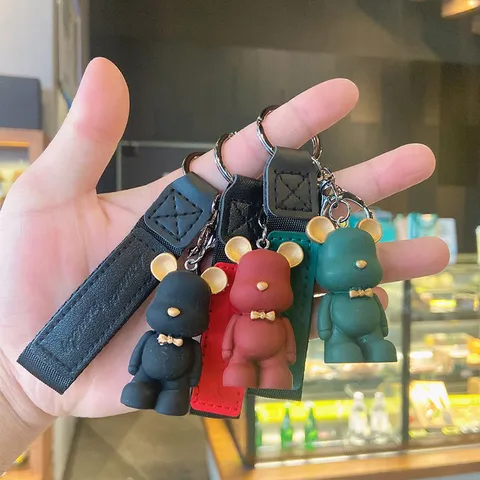 Nordic Resin Bear Keychain Cute Animal Bowtie Bag Pendant Car Keyring Strap Business Gift Bear Doll Ornament