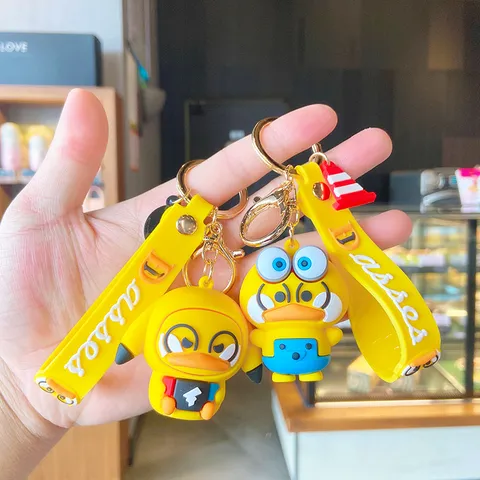 Cartoon Duck PVC Keychain Bag Charm Silicone Duck Pendant Key Ring For Car Backpack Ornaments Cute Animals Accessories