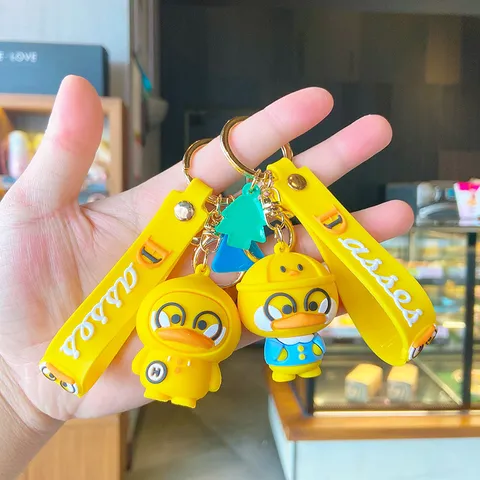 Cartoon Duck PVC Keychain Bag Charm Silicone Duck Pendant Key Ring For Car Backpack Ornaments Cute Animals Accessories