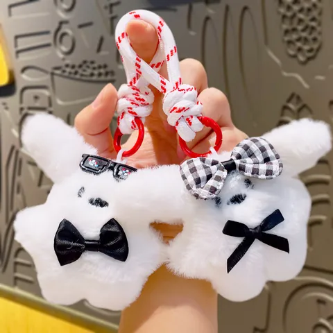Cute Plush Puppy Keychain with Scarf and Goggles Mini Animal Bag Pendant Creative Gift for Kids Friends Schoolbag Decor