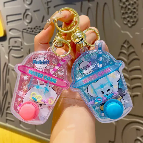 Mini Handheld Animal Water Game Keychain Portable Stress Relief Toy Cartoon Bear Rabbit Cow Water Toss Game Pendant Gift For Kids