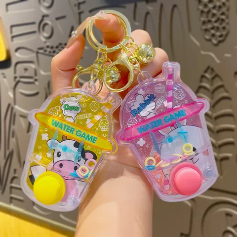 Mini Handheld Animal Water Game Keychain Portable Stress Relief Toy Cartoon Bear Rabbit Cow Water Toss Game Pendant Gift For Kids