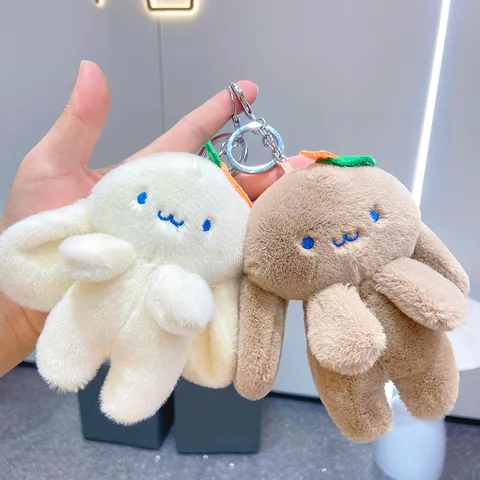 Cartoon Plush Radish Rabbit Keychain Soft Stuffed Animal Doll Bag Pendant Cute Rabbit Ornament Key Ring For Kids Women Backpack Decoration