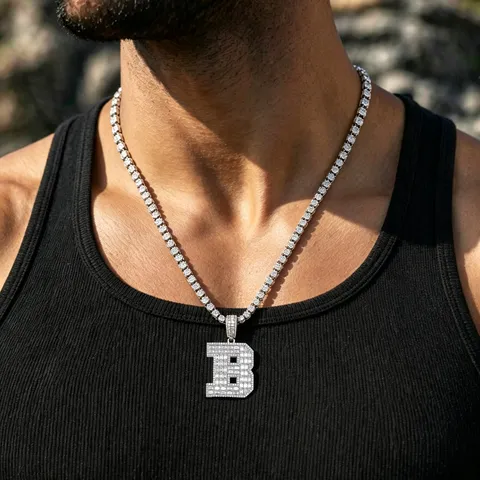 Pendentif Moissanite Initiale B Hip Hop Argent Sterling 925 Plaqué Or Blanc 18K Chaîne Tennis Glacé Bijoux Femmes Hommes GRA