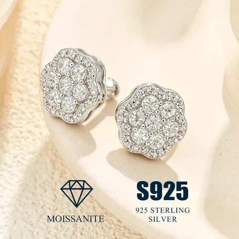 S925 Sterling Silber Moissanit Blume Ohrstecker GRA Zertifiziert Funkelnde VVS Klasse Blumen Cluster Ohrloch Piercing Schmuck Für Unisex