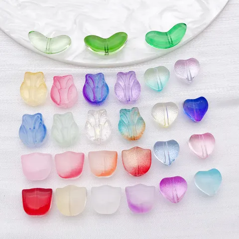 Gradient Glass Leaf Tulip Heart Beads DIY Bracelet Necklace Jewelry Making Accessories