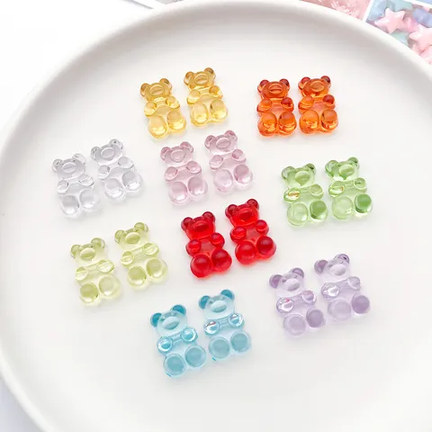 Colorful Acrylic Bear Pendants Transparent Cross-Hole Gummy Bear Beads DIY Jewelry Making Accessories Necklace Charms