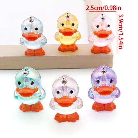 Cute Acrylic Crystal Clear Yellow Duck Pendant Cartoon Animal Craft Jewelry Making Findings For DIY Keychain Alloy Charms