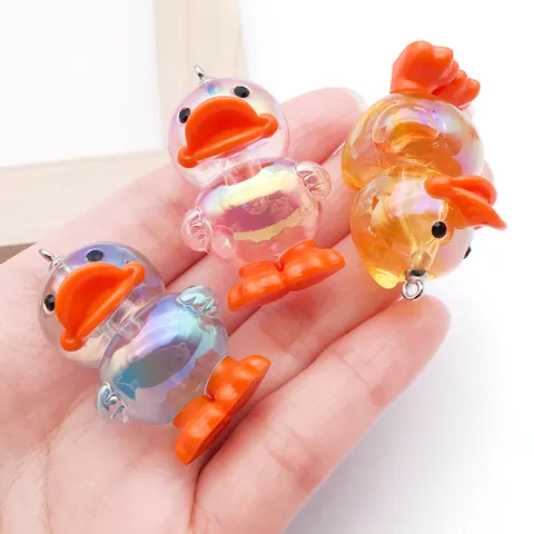 Cute Acrylic Crystal Clear Yellow Duck Pendant Cartoon Animal Craft Jewelry Making Findings For DIY Keychain Alloy Charms