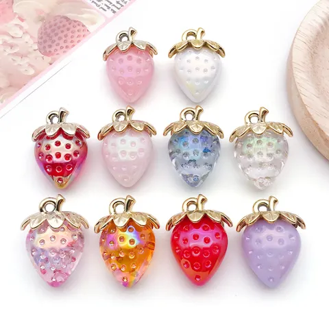 Colgantes de Fresa de Acrílico Colorido Abalorios para Fabricación de Joyas DIY Lindo Fruta Llavero Correa de Teléfono Accesorios Manualidades