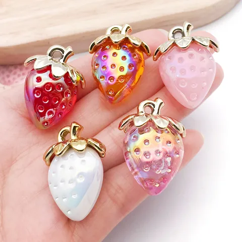 Colgantes de Fresa de Acrílico Colorido Abalorios para Fabricación de Joyas DIY Lindo Fruta Llavero Correa de Teléfono Accesorios Manualidades