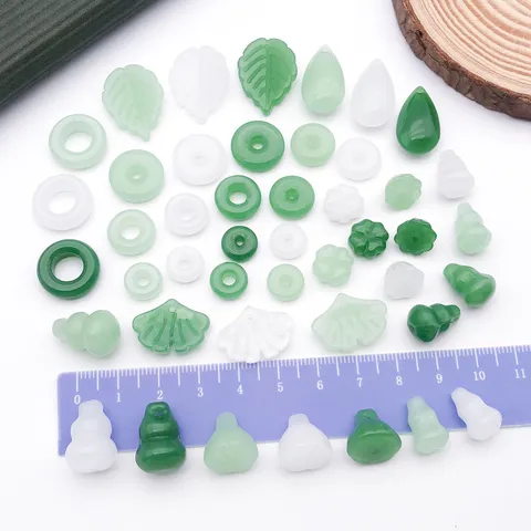 DIY Glass Pendants Charms Chinese Style Green White Glaze Gourd Lotus Leaf Clover Jewelry Making Findings