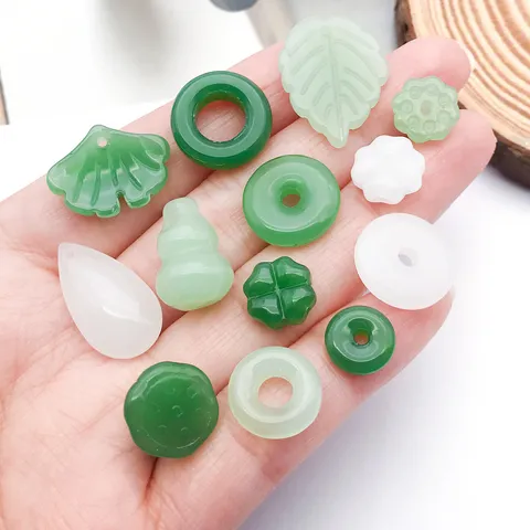Chinese Style Green White Glass Gourd Lotus Leaf Peace Buckle DIY Pendants Jewelry Findings Handmade Craft Accessories