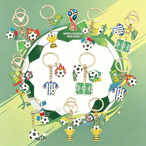Creatieve Geëmailleerde Druppel Voetbal Kampioenschap Trofee Sleutelhanger Sport Fan Gedenkgeschenk Metalen Sleutelring