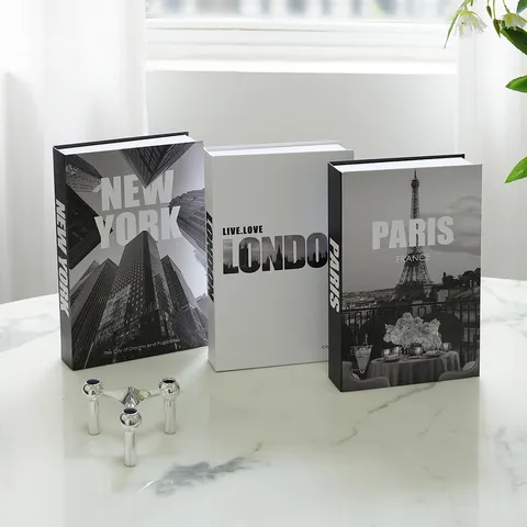 Modern Minimalist Decorative Fake Book Ornament City Landmark Coated Paper Book Box For Hotel Cafe Home Decor