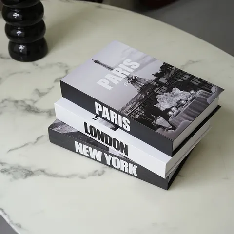 Modern Minimalist Decorative Fake Book Ornament City Landmark Coated Paper Book Box For Hotel Cafe Home Decor