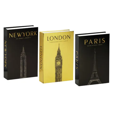 Modern Luxury Decorative Fake Book Box Foldable City Theme Book Model Gold Stamping Home Office Desk Ornament Display Decor