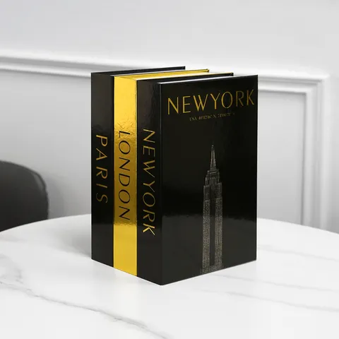 Modern Luxury Decorative Fake Book Box Foldable City Theme Book Model Gold Stamping Home Office Desk Ornament Display Decor