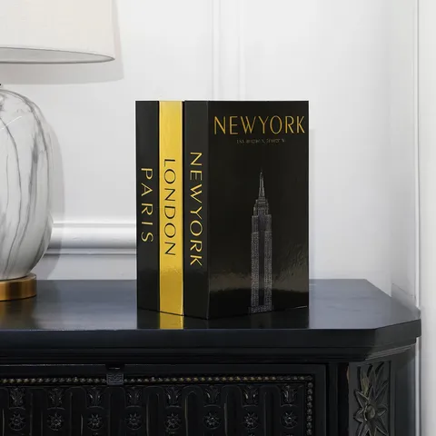 Modern Luxury Decorative Simulation Book Box Bronze City Landmark Fake Book Storage Container