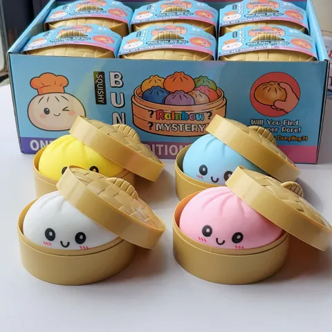 Mignon Expression Panier Vapeur Brioche Squishy Jouet Sensoriel Simulé Brioche Farcie Vapeur Rebond Lent Anti-Stress Jouets Cadeau