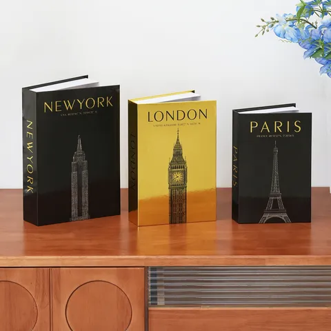 Modern Minimalist City Theme Decorative Storage Book Box Set Hot Stamping Art Paper Home Office Decor Fake Book