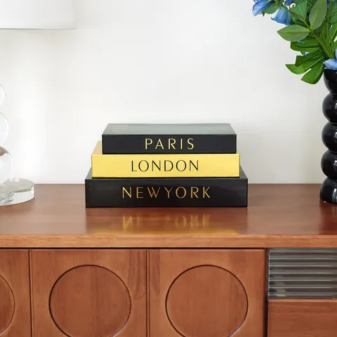 Modern Minimalist City Theme Decorative Storage Book Box Set Hot Stamping Art Paper Home Office Decor Fake Book