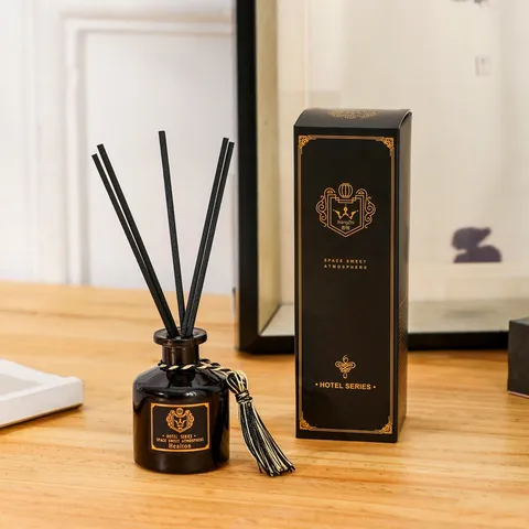 Hotel Series Reed Diffuser Home Fragrance Air Freshener With Black Glass Bottle Rattan Sticks Room Perfume