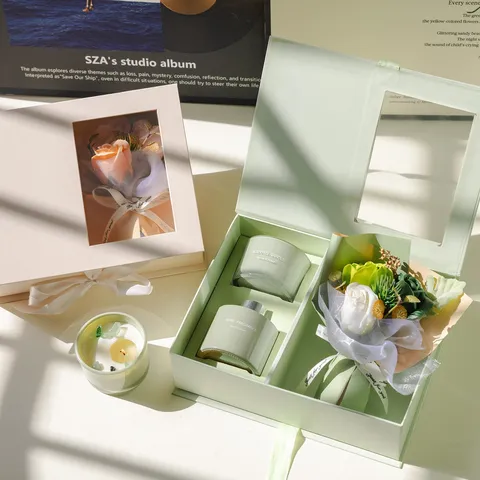 Set De Regalo De Vela Perfumada Con Aceite Esencial Difusor De Varillas Y Ramo De Flores Artificiales Regalo De Fragancia Para El Hogar