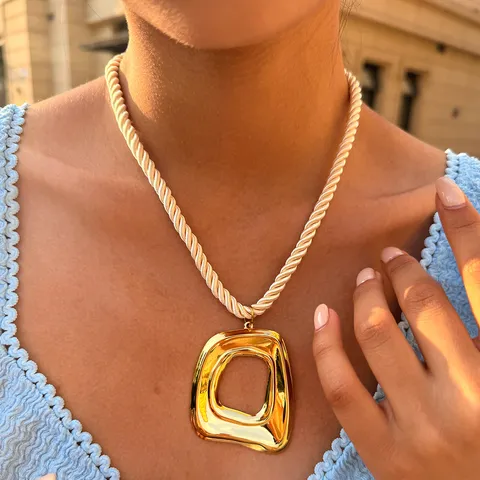 Roestvrij Staal Vierkant Hanger Halsketting Voor Dames Heren Goud Verguld Geometrisch Onregelmatig Touwtjesketting Sieraden