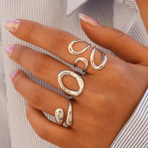 Anillo Abierto Minimalista de Acero Inoxidable 304 para Mujer Línea Geométrica Calado Anillo de Dedo Ajustable Joyería de Lujo Regalo
