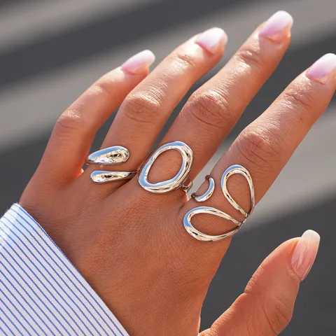 Anillo Abierto Minimalista de Acero Inoxidable 304 para Mujer Línea Geométrica Calado Anillo de Dedo Ajustable Joyería de Lujo Regalo